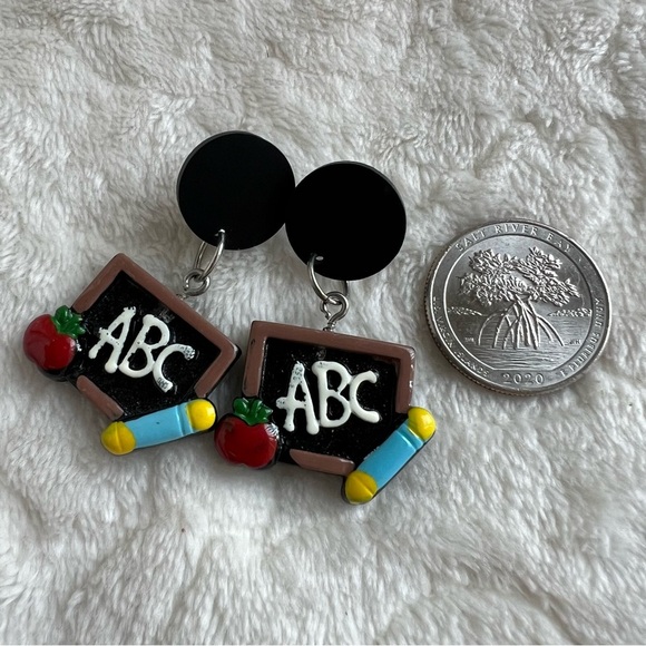 Teacher Appreciation Gift Chalk Board Drop Dangle Earrings Handmade - Picture 4 of 4